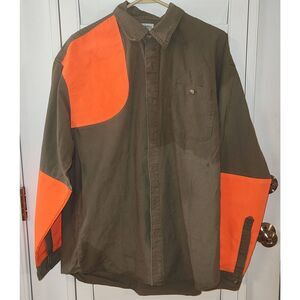 Columbia Men's Size Large Beige Orange Canvas Button Up Hunting Shooting Shirt